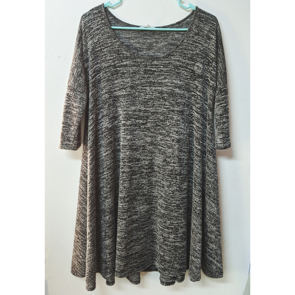Long Black & White Tunic Dress 3/4 Sleeve